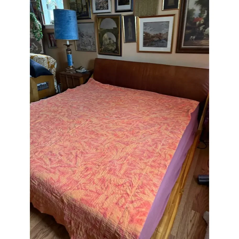 Handmade Monterrey Medallion Quilt 96x75 Yellow Peach Cotton Patchwork Blanket